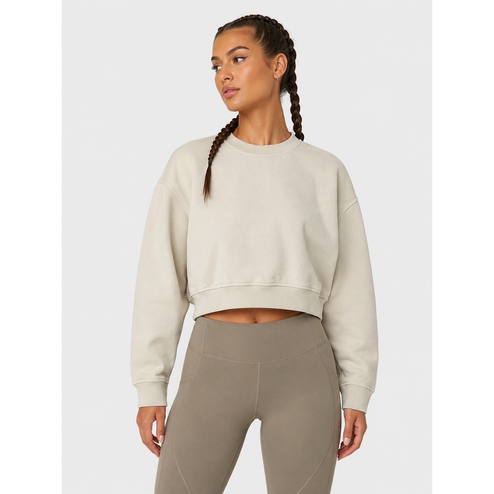 Lululemon Perfectly Oversized Cropped Crew Sweatshirt Cream Ivory Size M